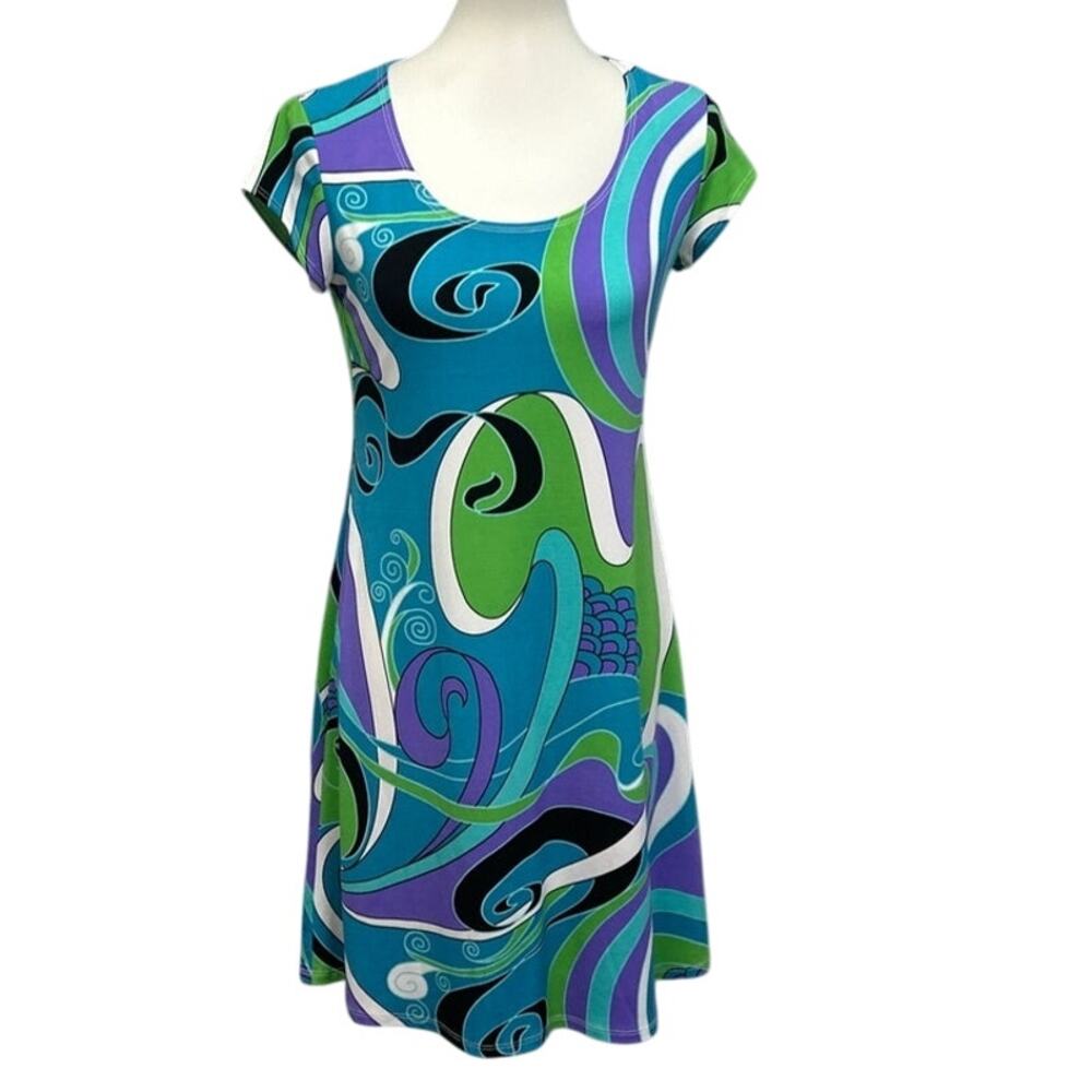 Tianna B Womens Small PolySpandex 1960s Mod Style Swirl Fit N Flare Dress